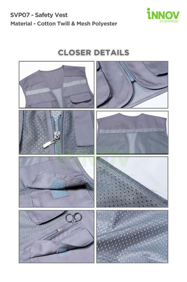 SVP07 Series - Cotton Twill Safety Vest with 6 Pockets - Image 5