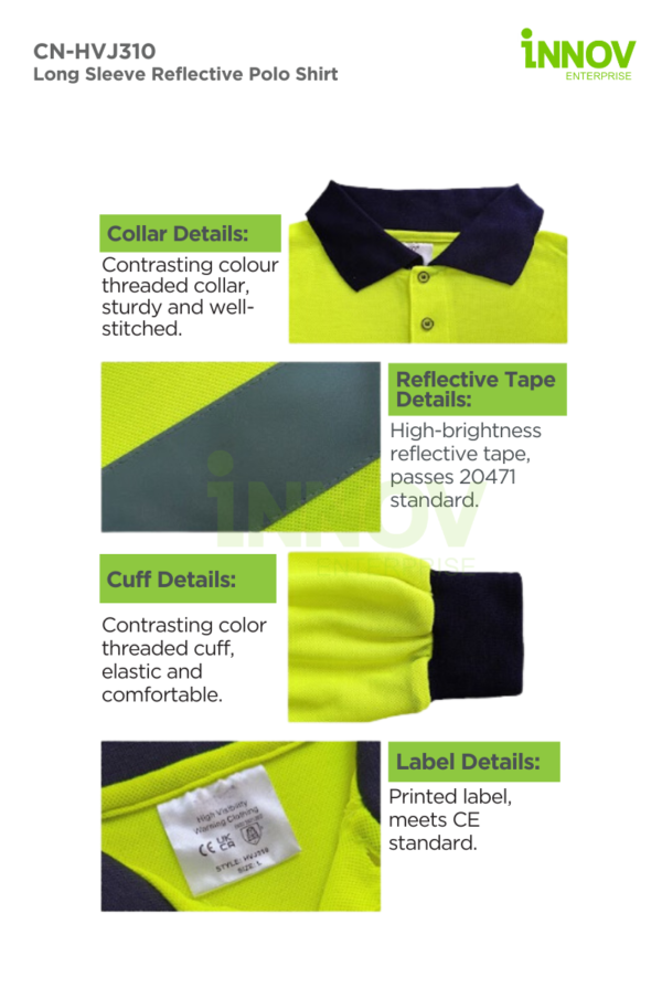 CN-HVJ310 Long Sleeve Reflective Polo Shirt - Image 3