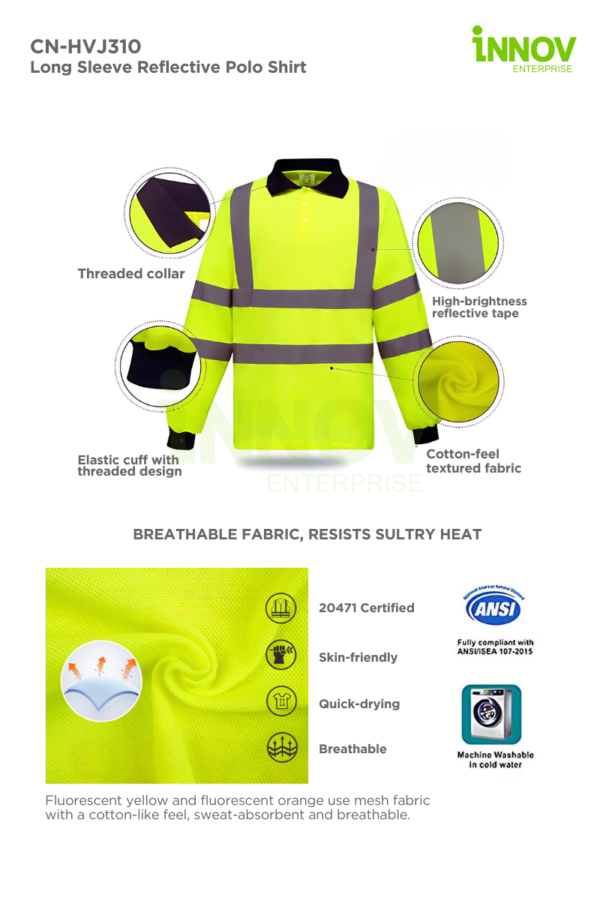 CN-HVJ310 Long Sleeve Reflective Polo Shirt - Image 4