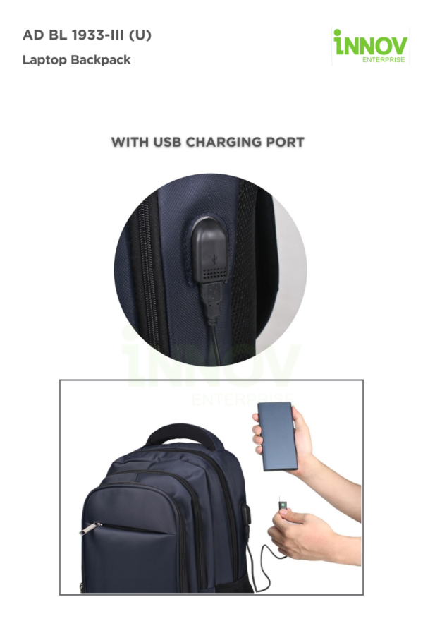 AD BL 1933-III (U) Laptop Backpack with USB Charging Port - Image 4