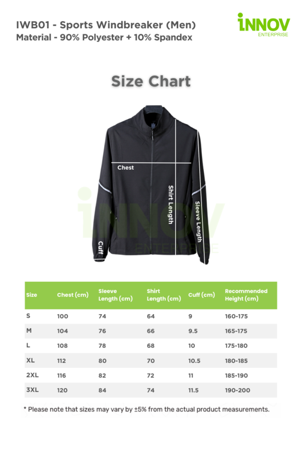 IWB01- SIZE CHART Sports Windbreaker 12