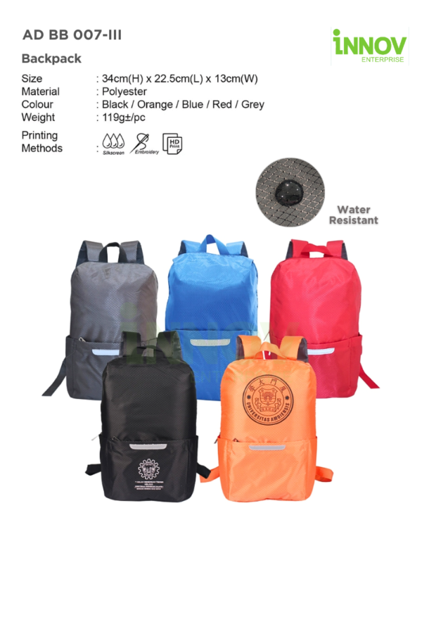 AD BB 007-III Backpack Printing