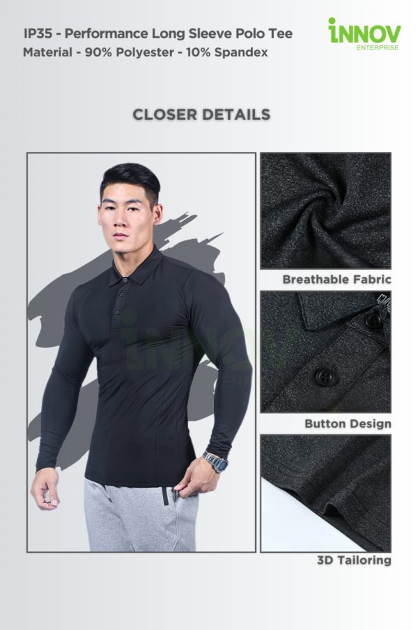 IP35 - Performance Long Sleeve Polo Tee - Image 4