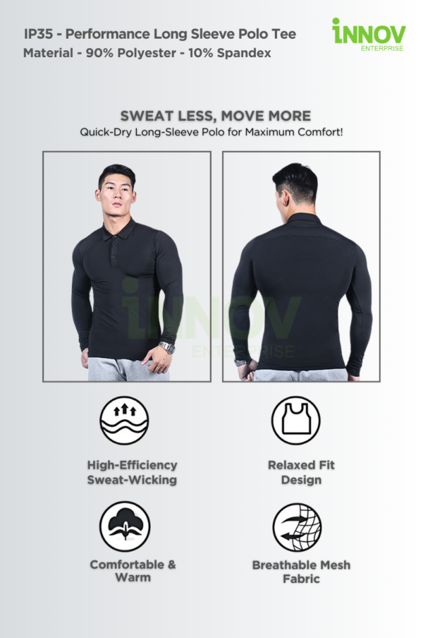 IP35 - Performance Long Sleeve Polo Tee - Image 7