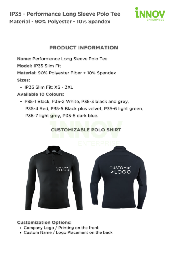 IP35 - Performance Long Sleeve Polo Tee - Image 8