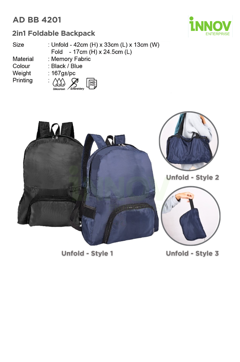 AD BB 4201 2 in 1 Foldable Backpack 01