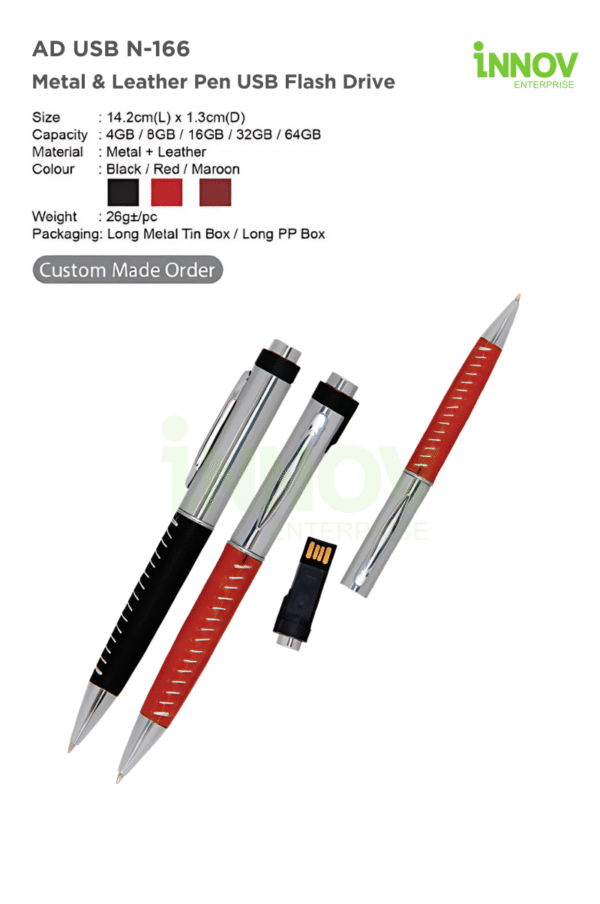 AD USB N-166 Metal & Leather Pen USB Flash Drive
