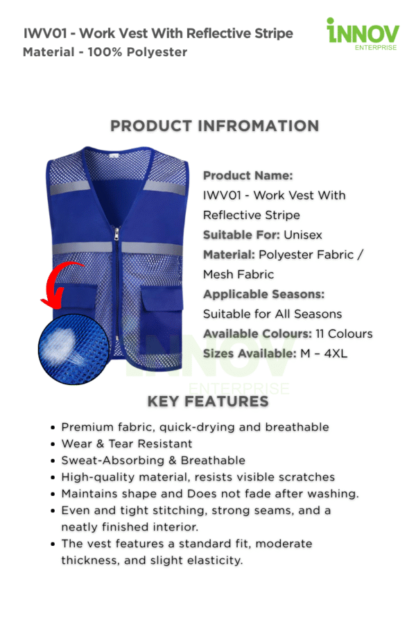 IWV01 - Work Vest with Reflective Stripe - Image 12